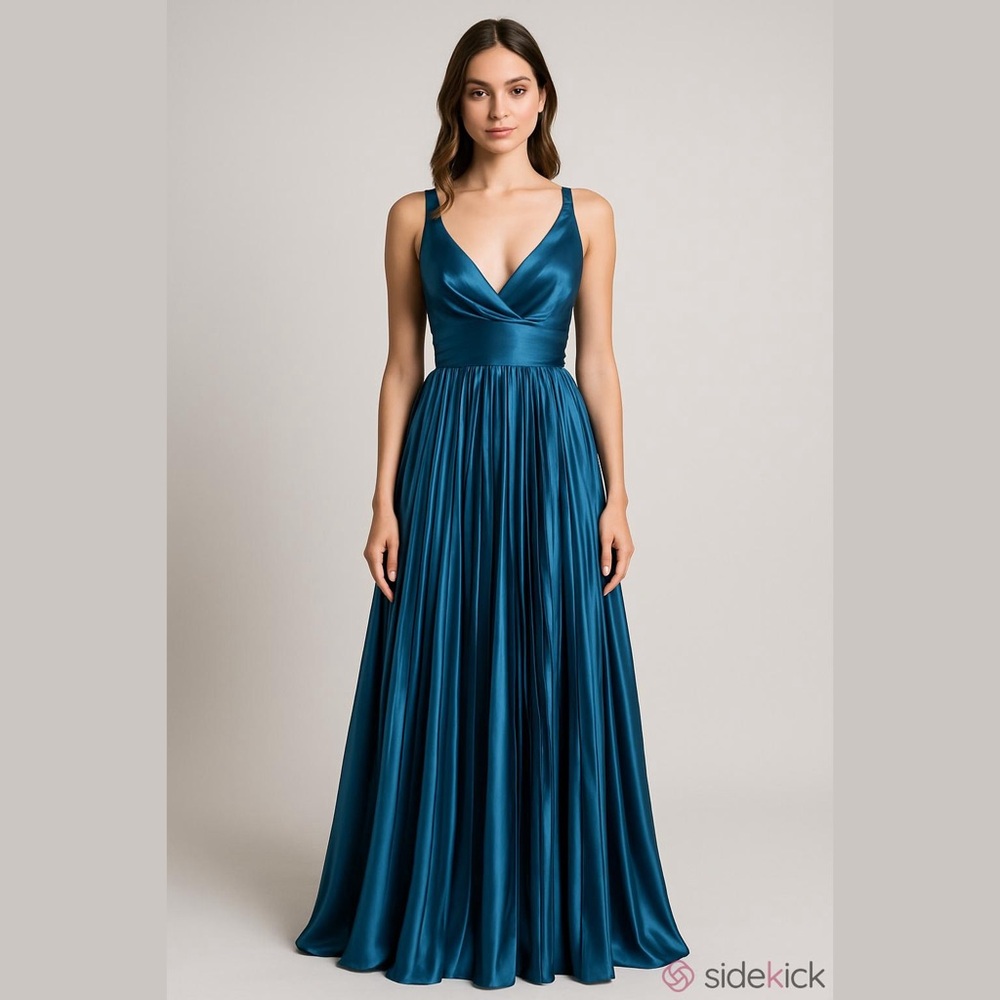 NWT Aqua Blue Floor Length Evening Gown with Pleated Skirt, Corset Back size 4-6
